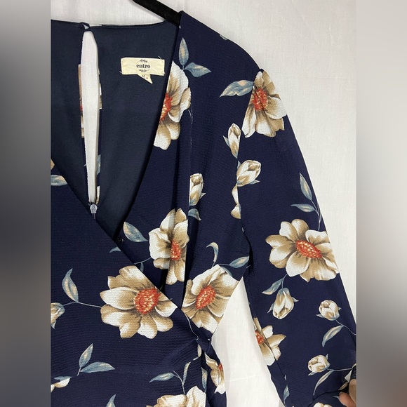 Navy Blue Floral Print Romper - Picture 2 of 5